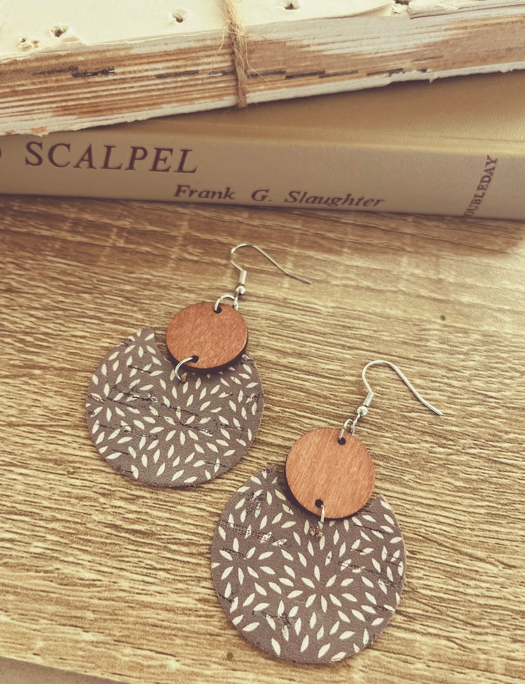 Beautiful Icy Blue/Gray Wood and Cork Earrings