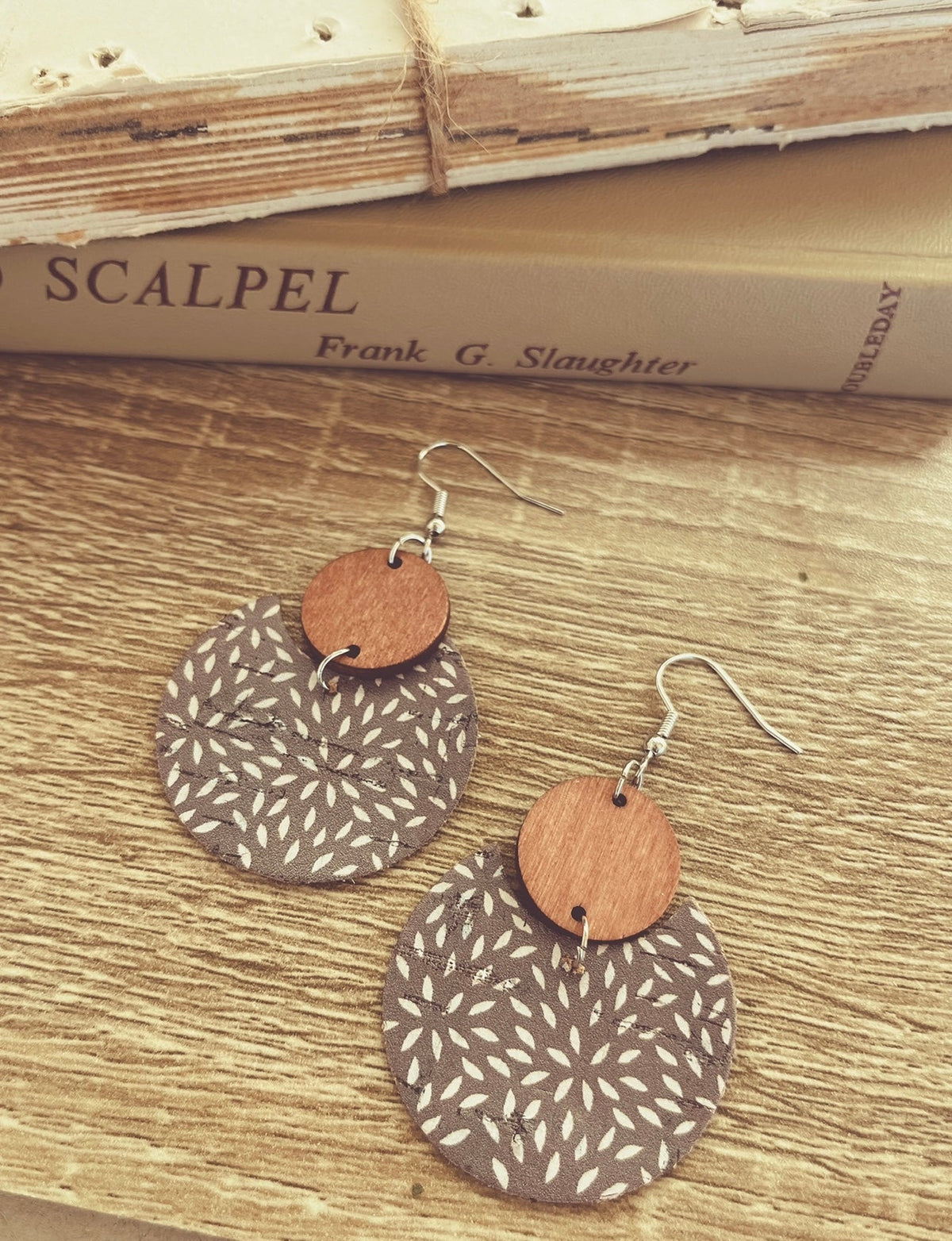 Beautiful Icy Blue/Gray Wood and Cork Earrings