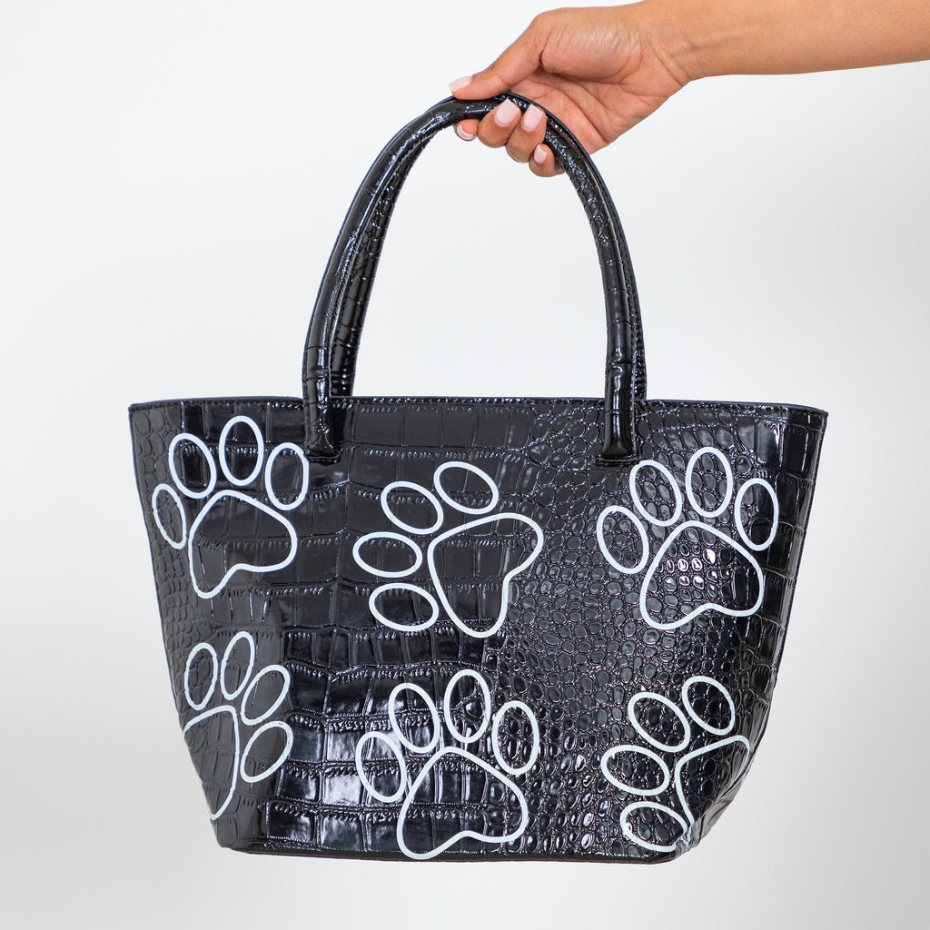 Patterned Paw Faux Leather Handbag