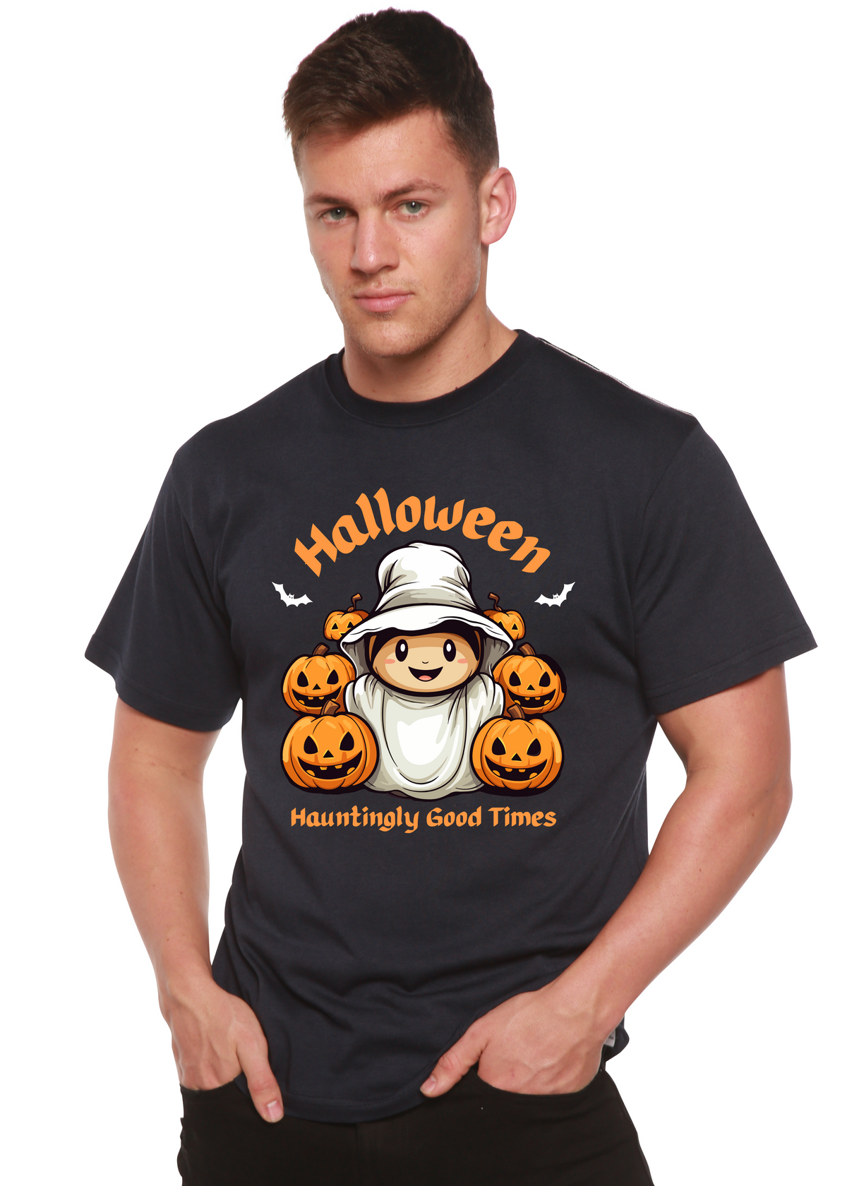 Halloween Hauntingly Good Times Day Men's Bamboo Viscose/Organic Cotton Short Sleeve Graphic T-Shirt