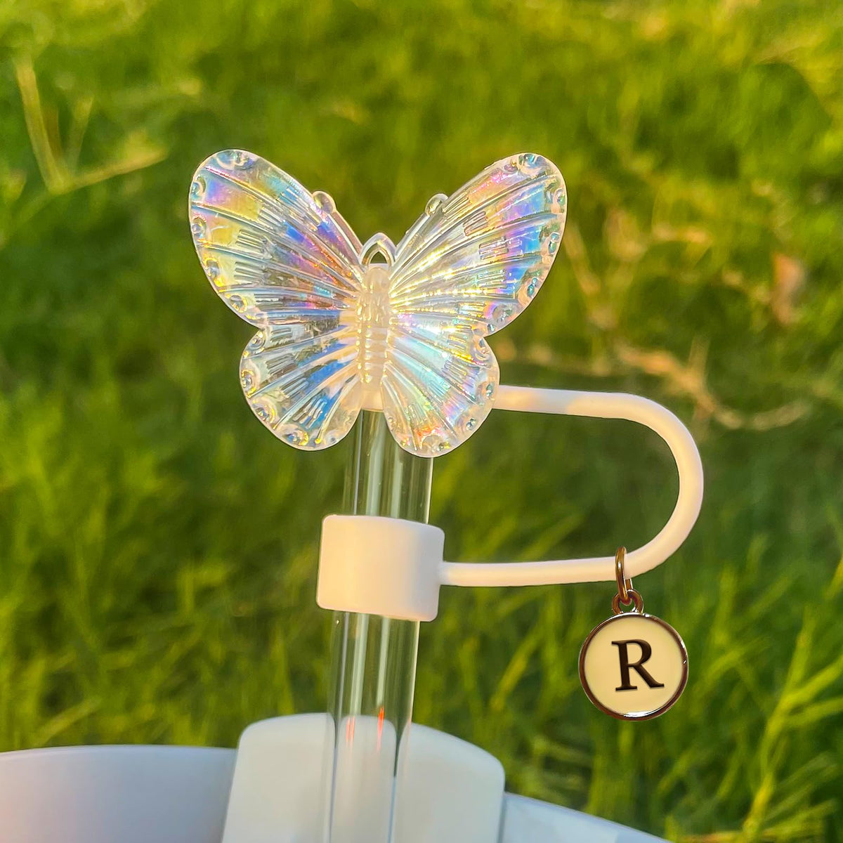 2Pcs Cute Laser Stanley Straw Covers Butterfly Straw Cover Cap for Stanley 30&40 Oz Tumbler with Handle 10mm Straw Topper for Stanley Cup Reusable Drinking Straw Caps Stanley Cup Accessories（R）