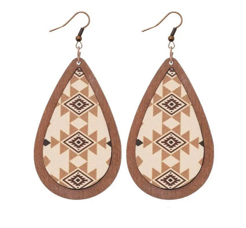 Beautiful Neutral Navajo Wood Drop Earrings