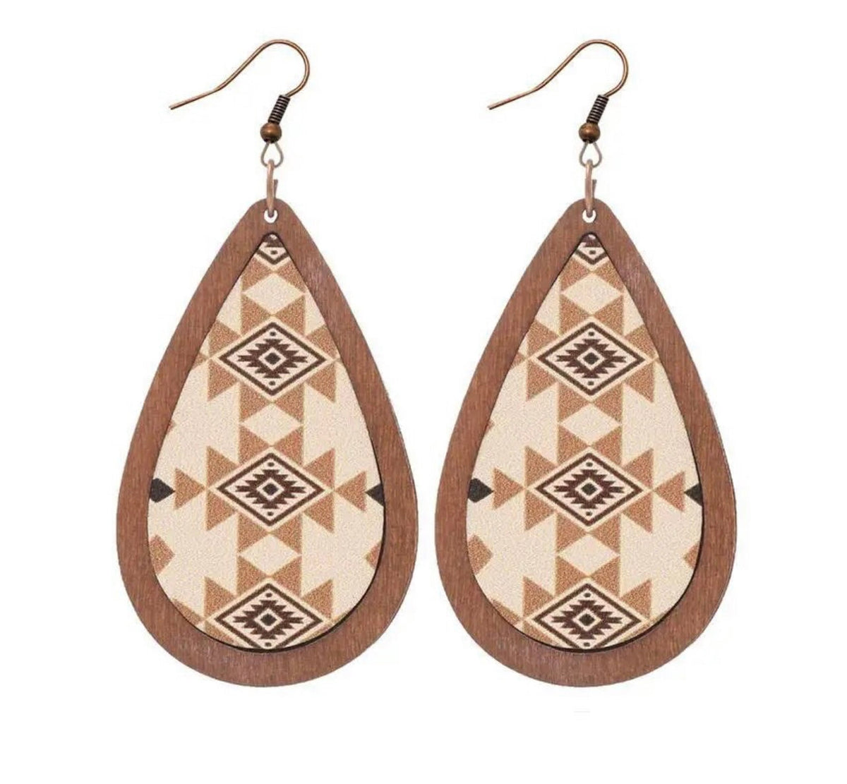 Beautiful Neutral Navajo Wood Drop Earrings