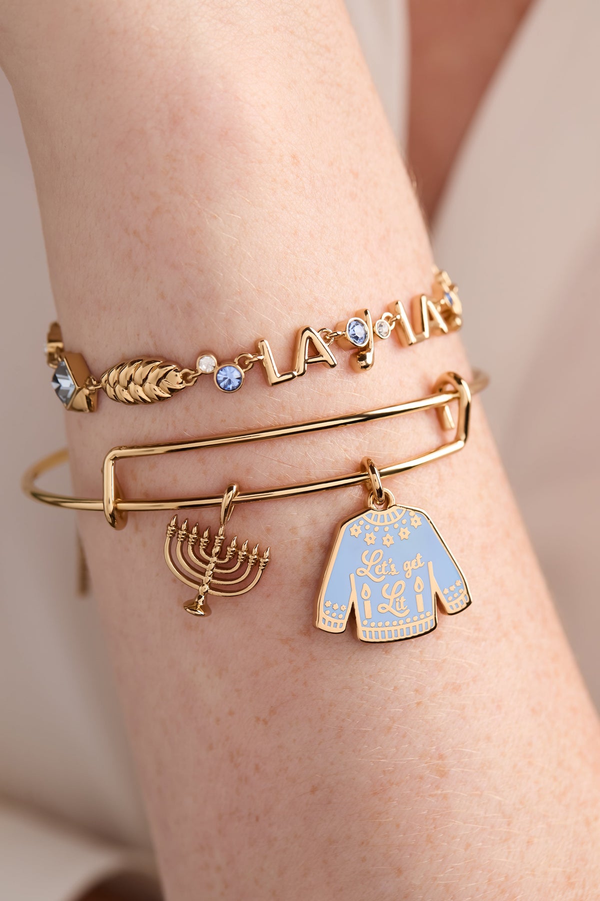 Hanukkah 'Let's Get Lit' Ugly Sweater & Menorah Bangle