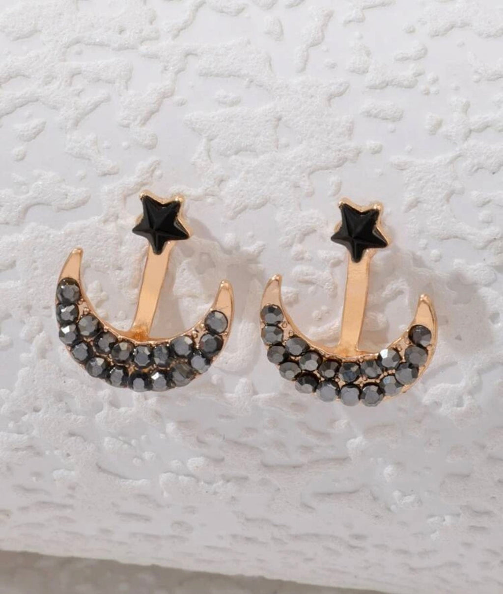 Black Moon and Star Jacket Earrings
