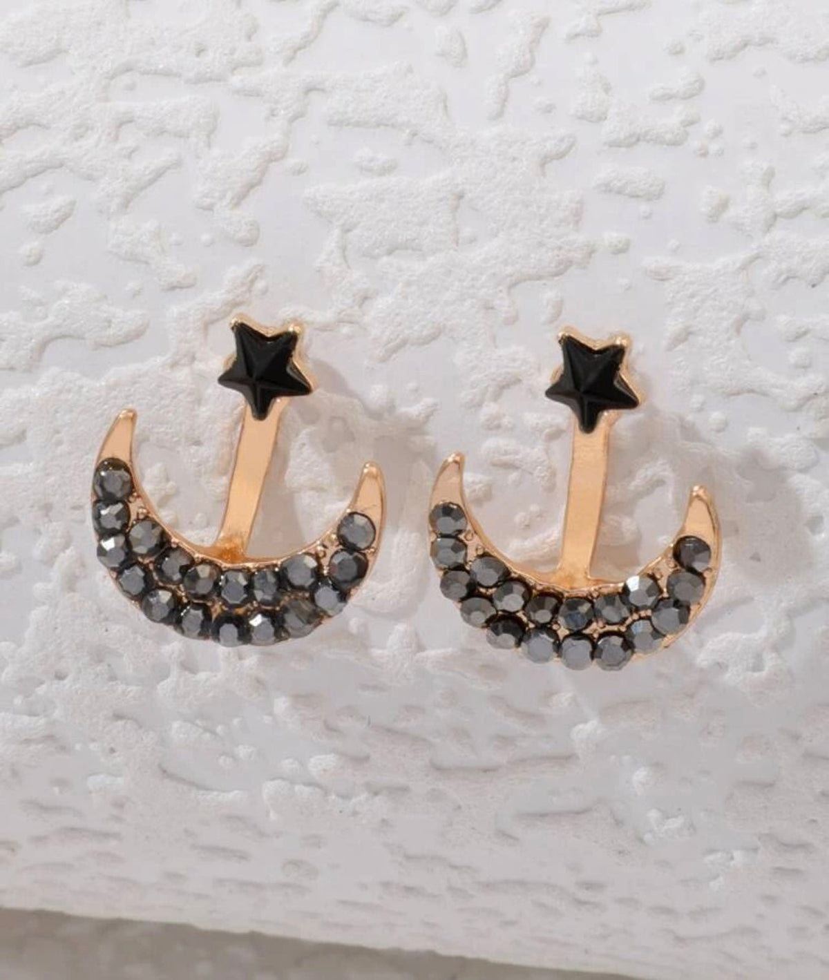 Black Moon and Star Jacket Earrings