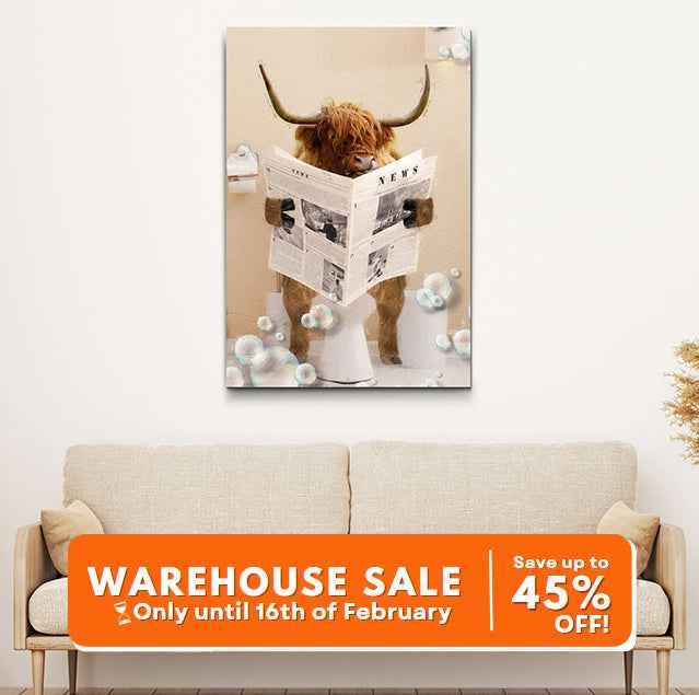 Highland Cow Reading Newspaper Wall Art Canvas