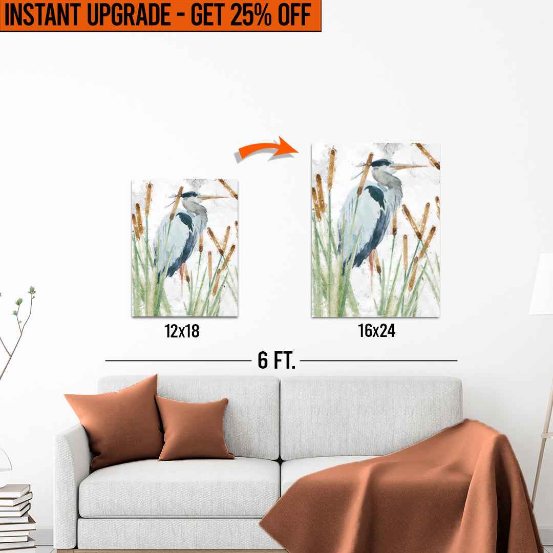Upgrade Your 18x12 Inches 'Heron In The Reeds' Canvas To 24x16 Inches