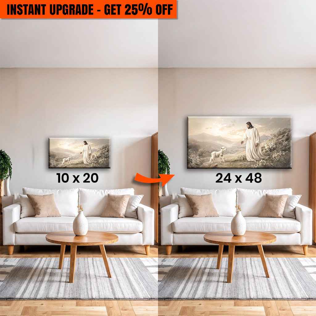 Upgrade Your 20x10 Inches 'Jesus Protects The Lamb From Wolves Faith Wall Art X' Canvas To 48x24 Inches