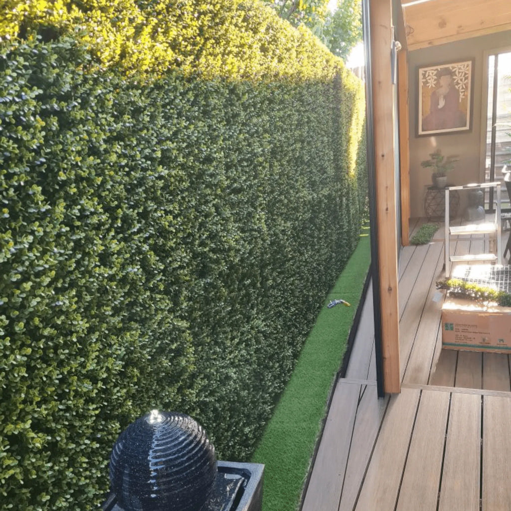Natural Boxwood Artificial Vertical Garden Green Wall Panel 40×40in 11 SQ FT – UV Resistant – Commercial Grade