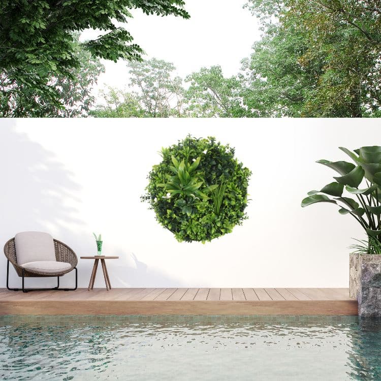 Slimline White Flowering Artificial Green Wall Disc 40in – White Frame – UV Resistant
