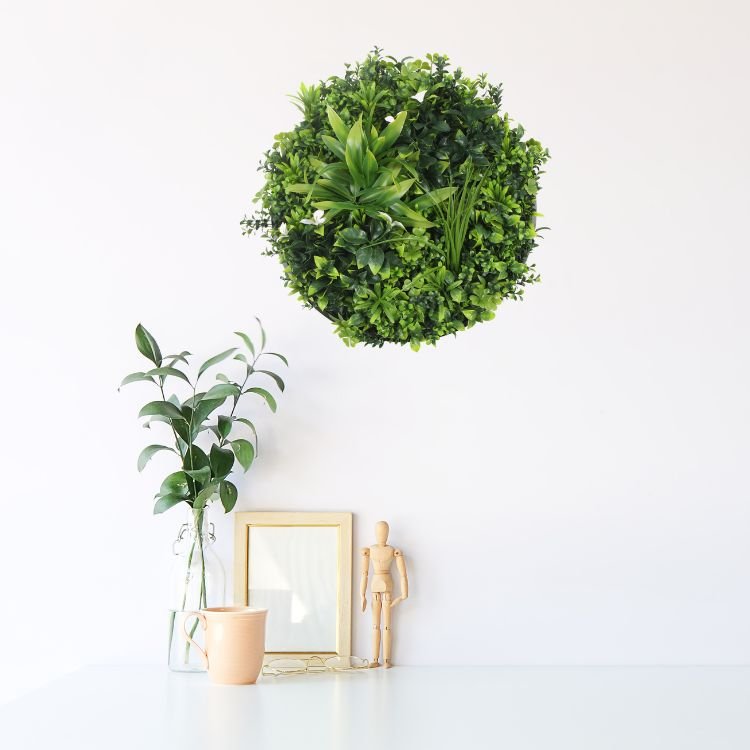 Artificial Green Wall Disc 30in – White Frame – UV Resistant – Commercial Grade