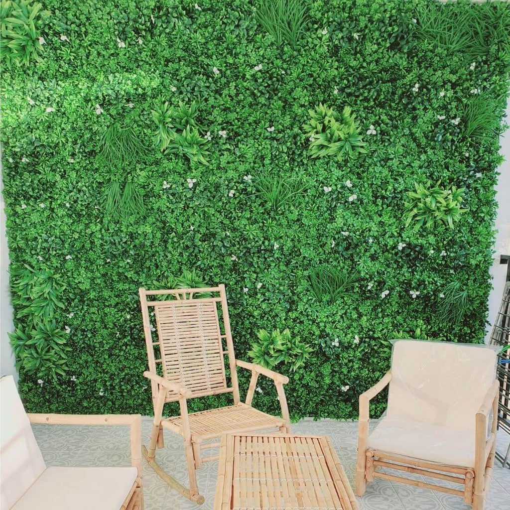 White Oasis Artificial Vertical Garden Green Wall Panel 40×40in 11 SQ FT – UV Resistant – Commercial Grade