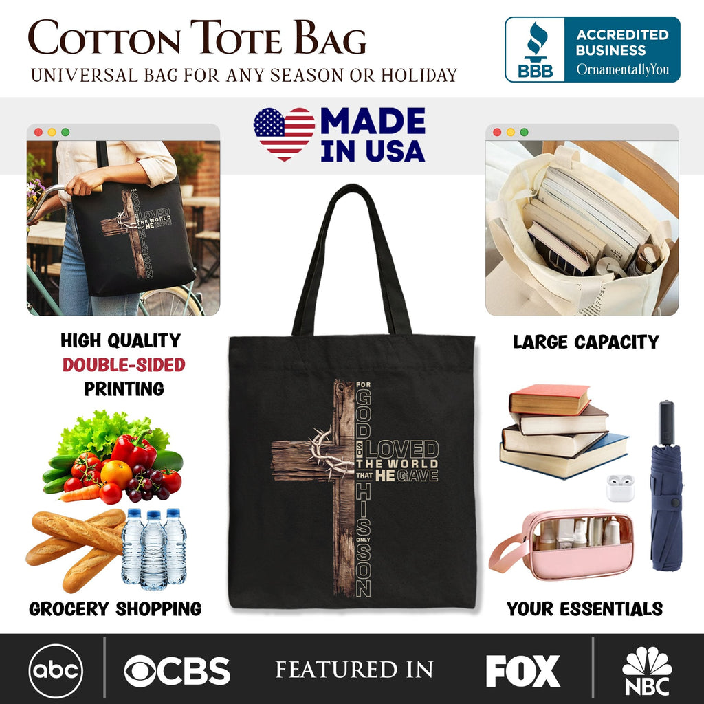 God Gave His Only Son Cross Tote Bag, Christian John 3:16 Faith Gift Shopper