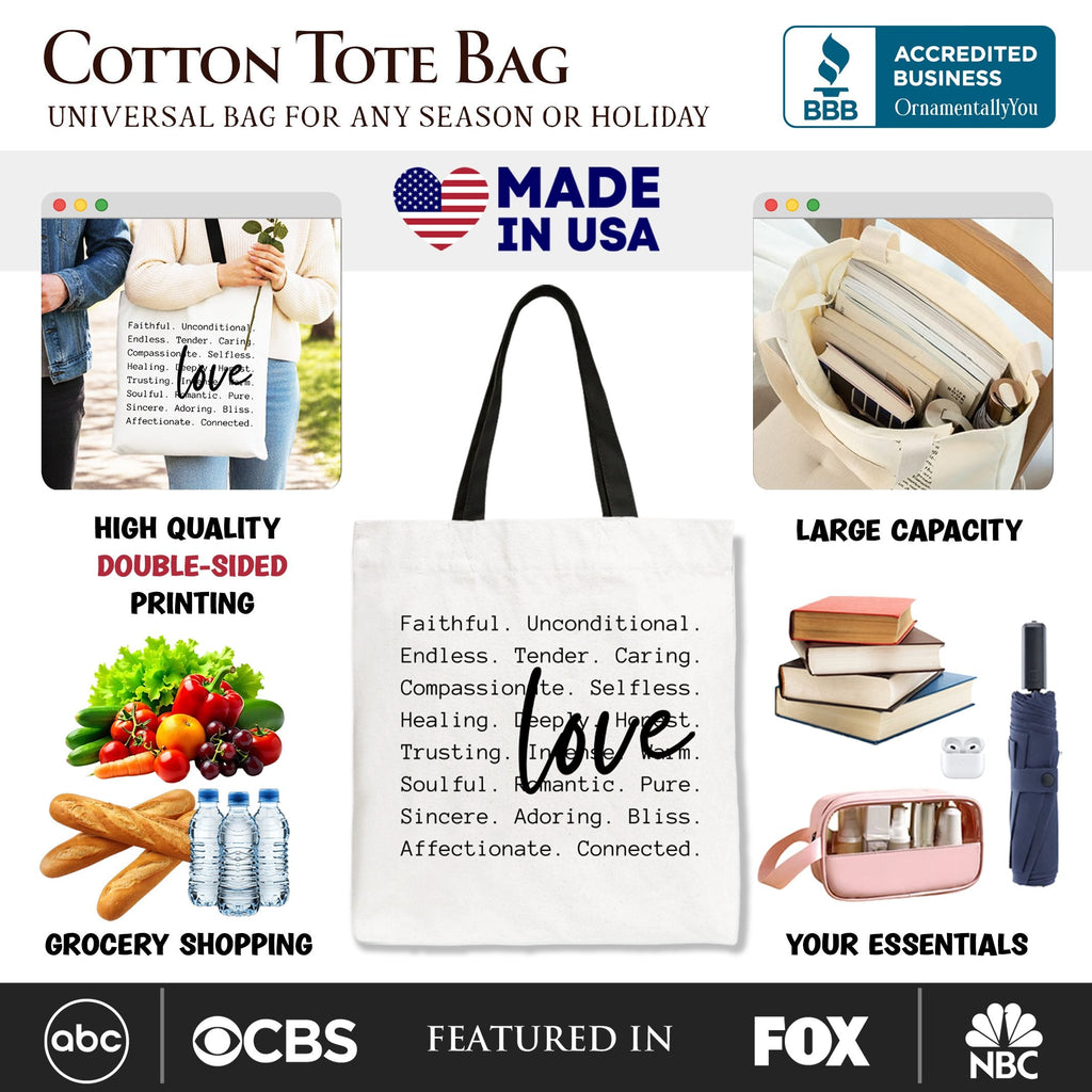 Love Definition Words Canvas Tote Bag, Minimalist Valentine Inspirational Love Gift Shopper