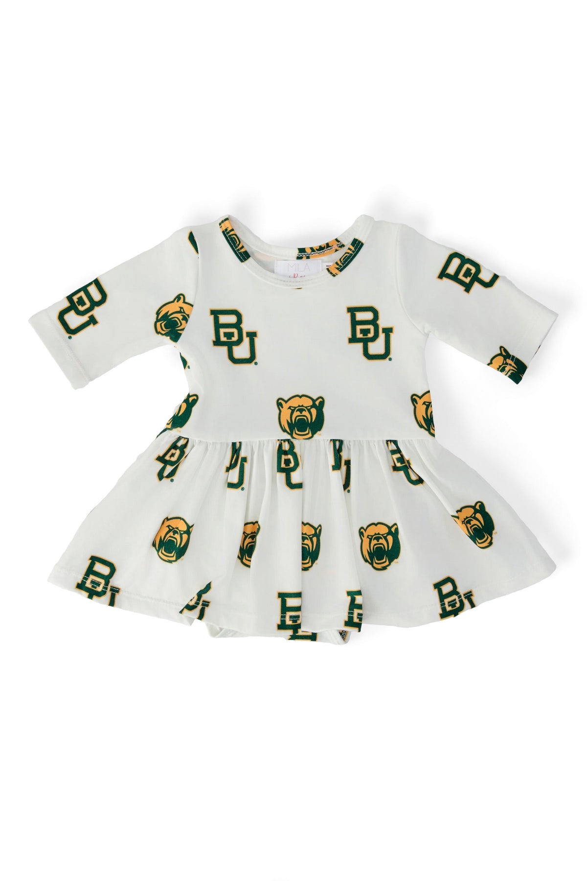 Baylor White Bear 3/4 Sleeve Twirl Bodysuit