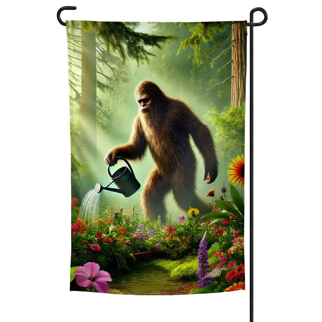 Bigfoot in the Garden Garden Flag