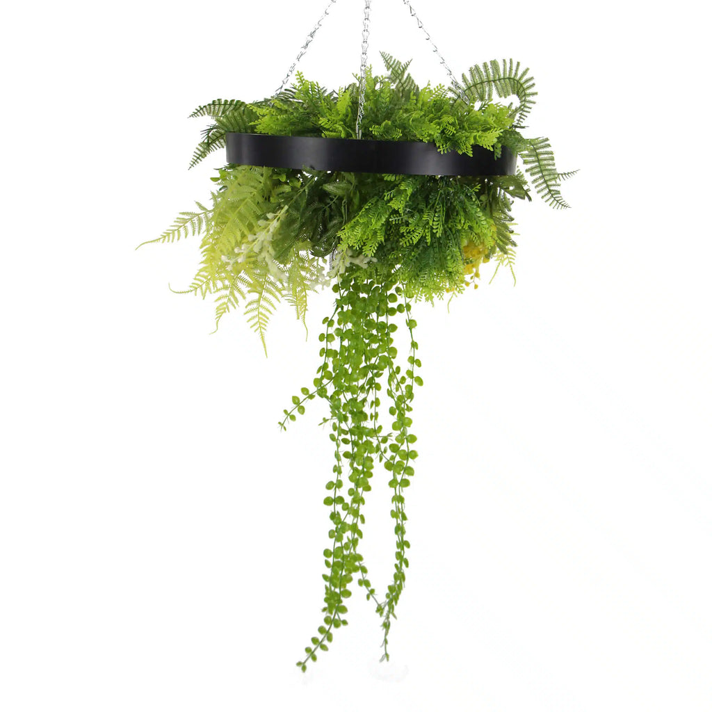 Draping Plant Arrangement Artificial Roof Hanging Disc 15in long – Black Frame – UV Resistant (clearance)