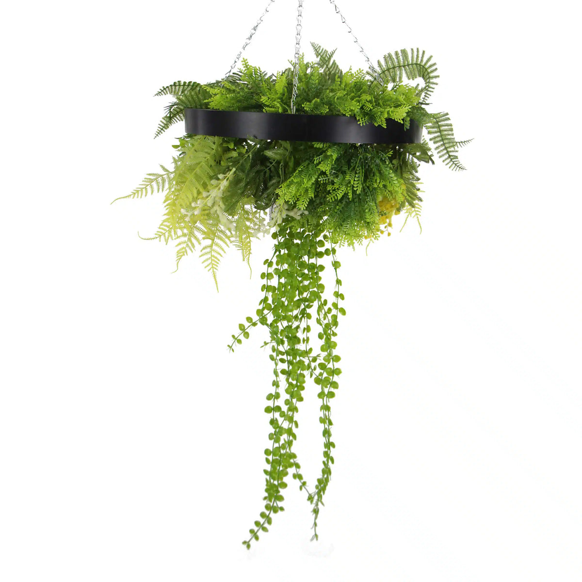 Draping Plant Arrangement Artificial Roof Hanging Disc 15in long – Black Frame – UV Resistant (clearance)