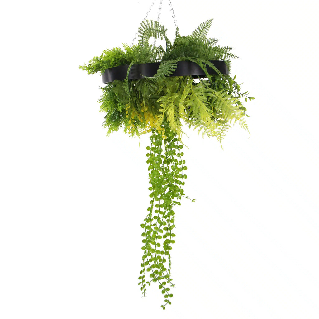Draping Plant Arrangement Artificial Roof Hanging Disc 15in long – Black Frame – UV Resistant (clearance)