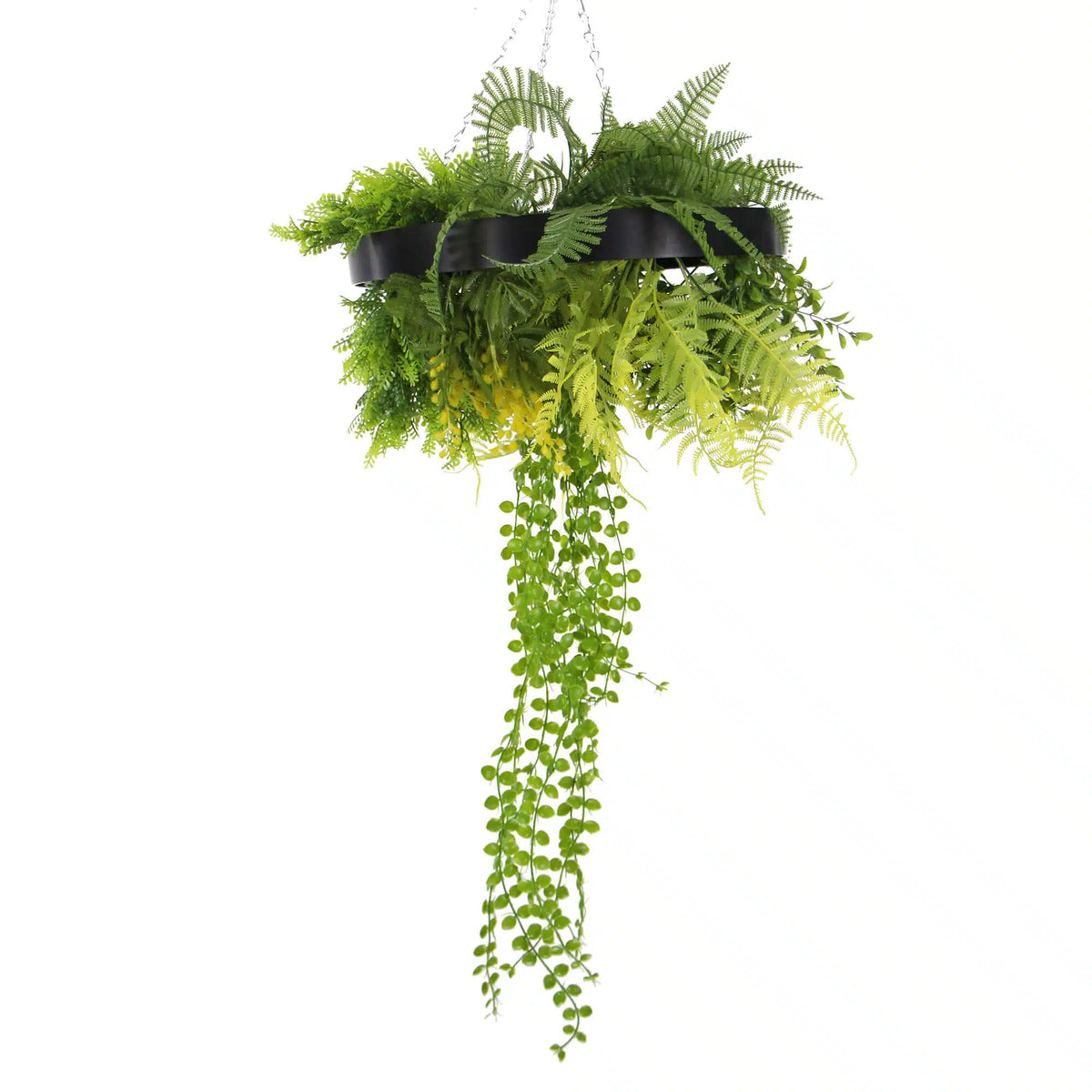 Draping Plant Arrangement Artificial Roof Hanging Disc 15in long – Black Frame – UV Resistant (clearance)
