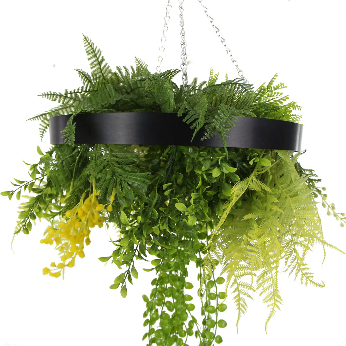 Draping Plant Arrangement Artificial Roof Hanging Disc 15in long – Black Frame – UV Resistant (clearance)