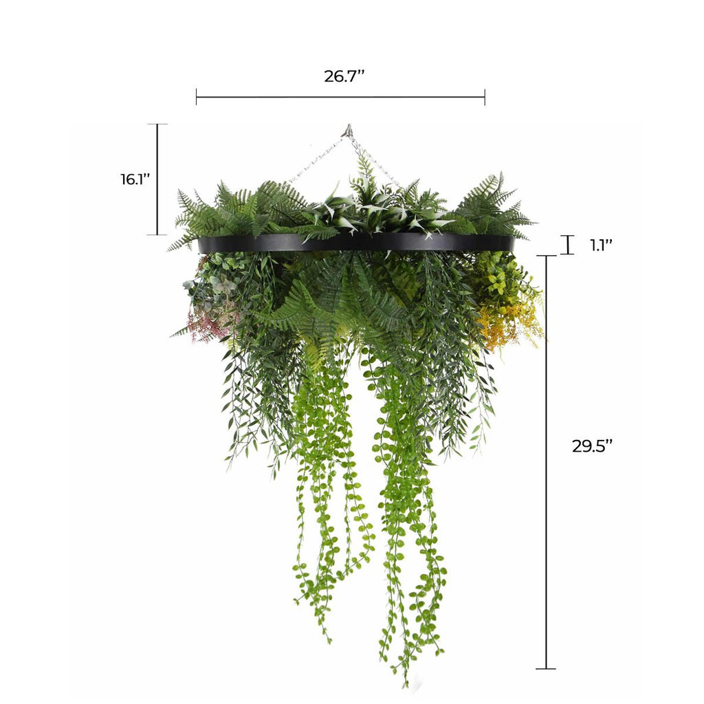 Draping Plant Arrangement Artificial Roof Hanging Disc 24in – Black Frame – UV Resistant