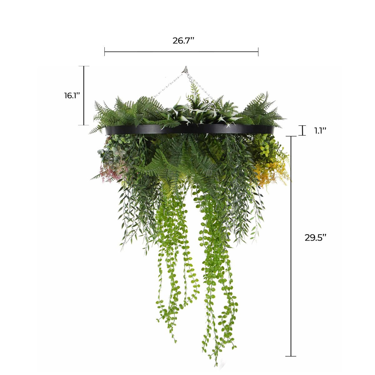 Draping Plant Arrangement Artificial Roof Hanging Disc 24in – Black Frame – UV Resistant