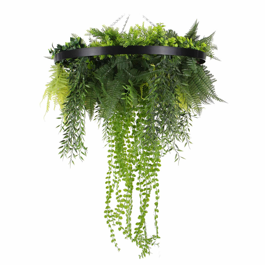 Draping Plant Arrangement Artificial Roof Hanging Disc 24in – Black Frame – UV Resistant