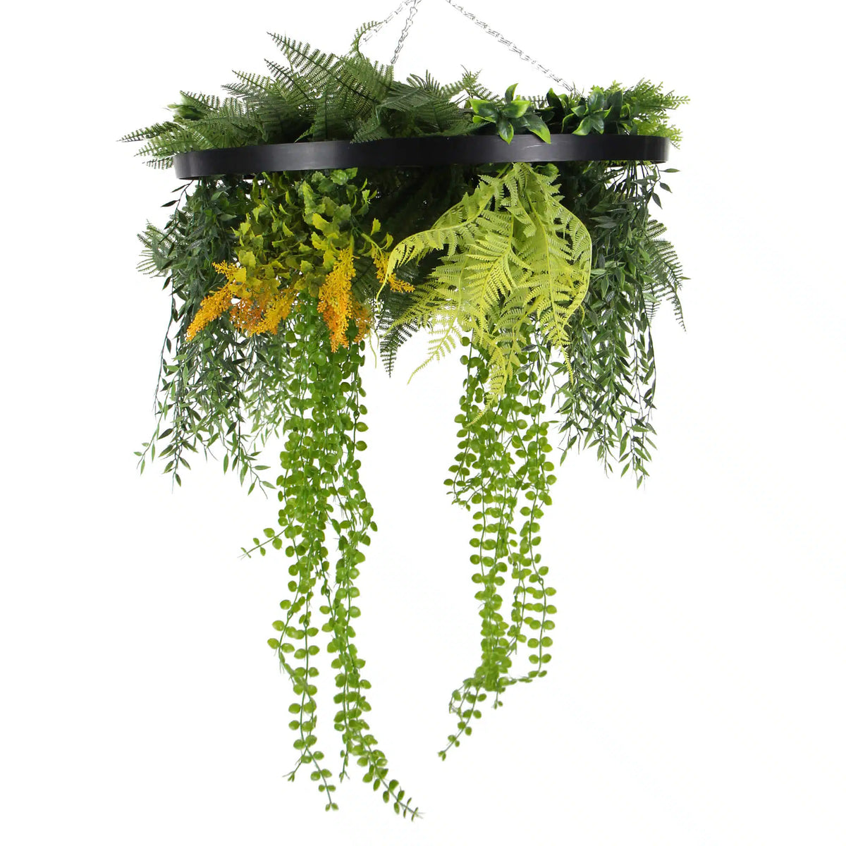 Draping Plant Arrangement Artificial Roof Hanging Disc 24in – Black Frame – UV Resistant