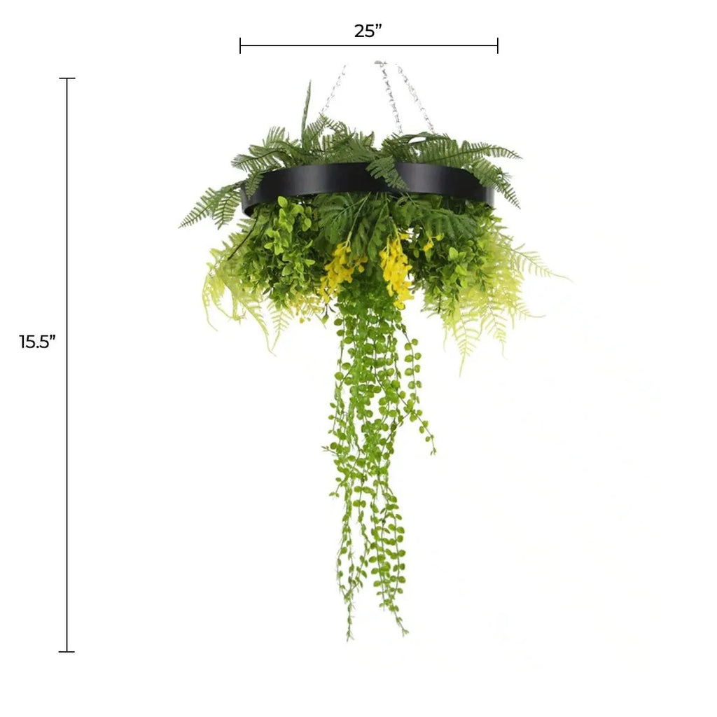 Draping Plant Arrangement Artificial Roof Hanging Disc 15in long – Black Frame – UV Resistant (clearance)