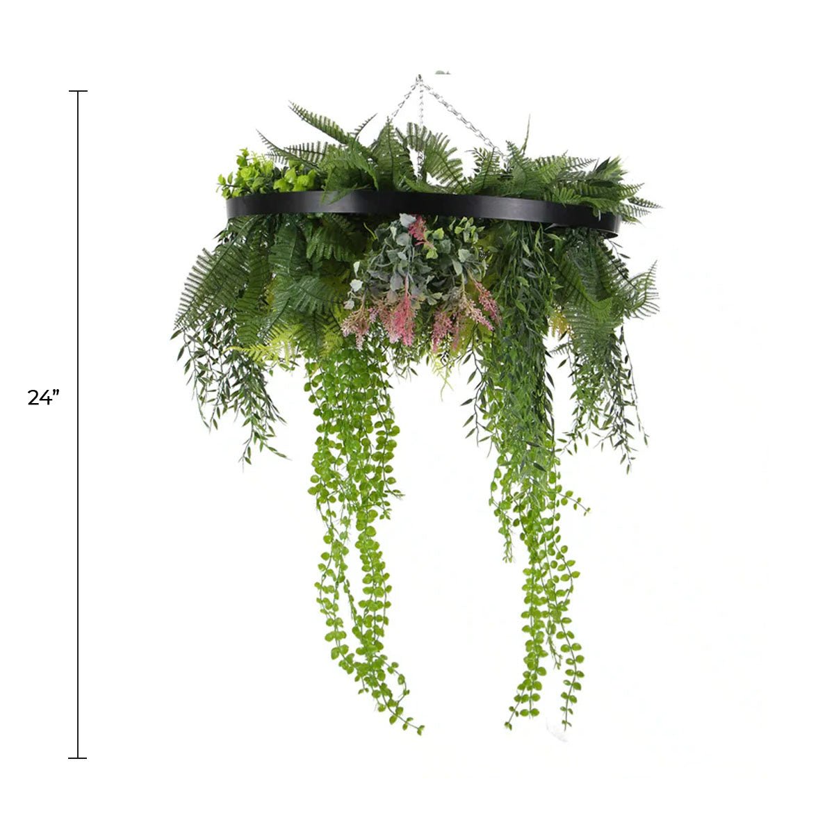 Draping Plant Arrangement Artificial Roof Hanging Disc 24in – Black Frame – UV Resistant