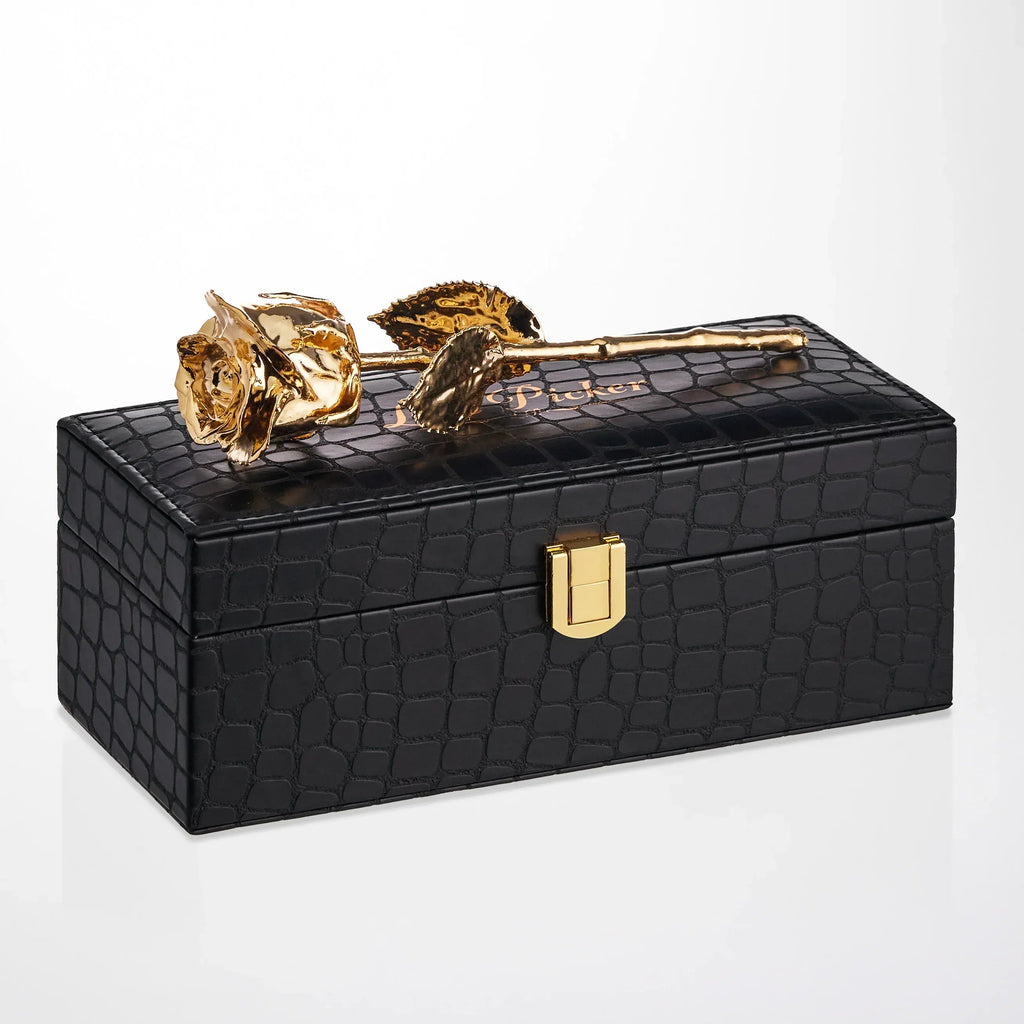 7" Electroplated 24K Gold Real Rose in vegan Leather Gift Box (Multiple Colors)