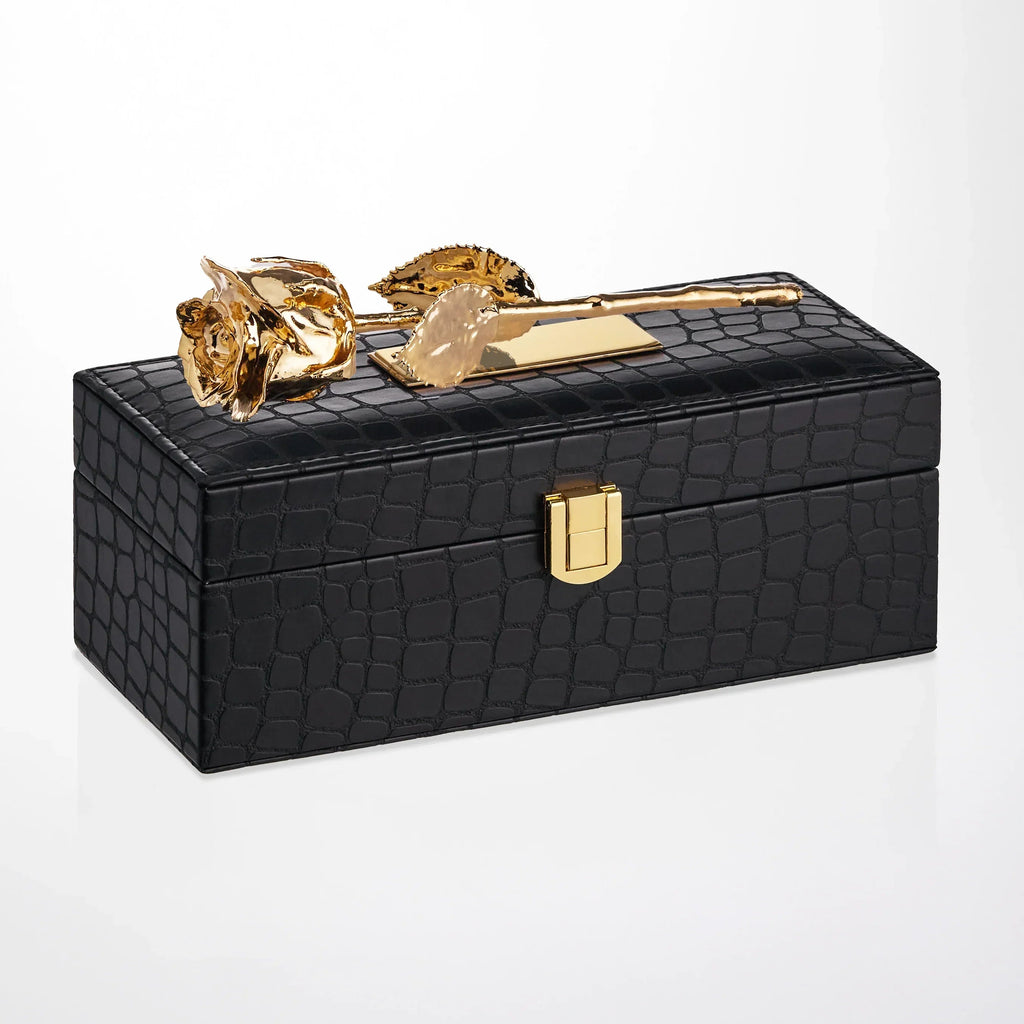 7" Electroplated 24K Gold Real Rose in vegan Leather Gift Box (Multiple Colors)