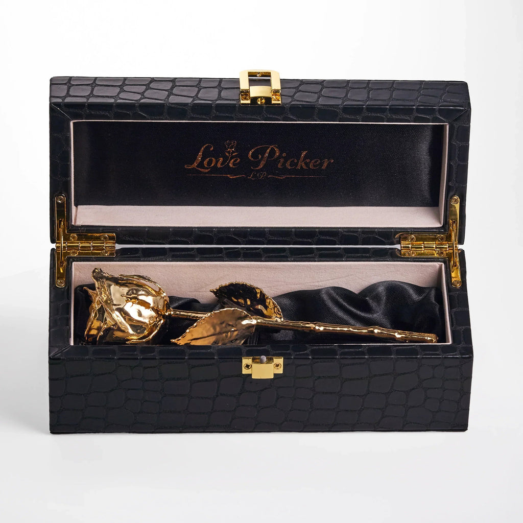 7" Electroplated 24K Gold Real Rose in vegan Leather Gift Box (Multiple Colors)