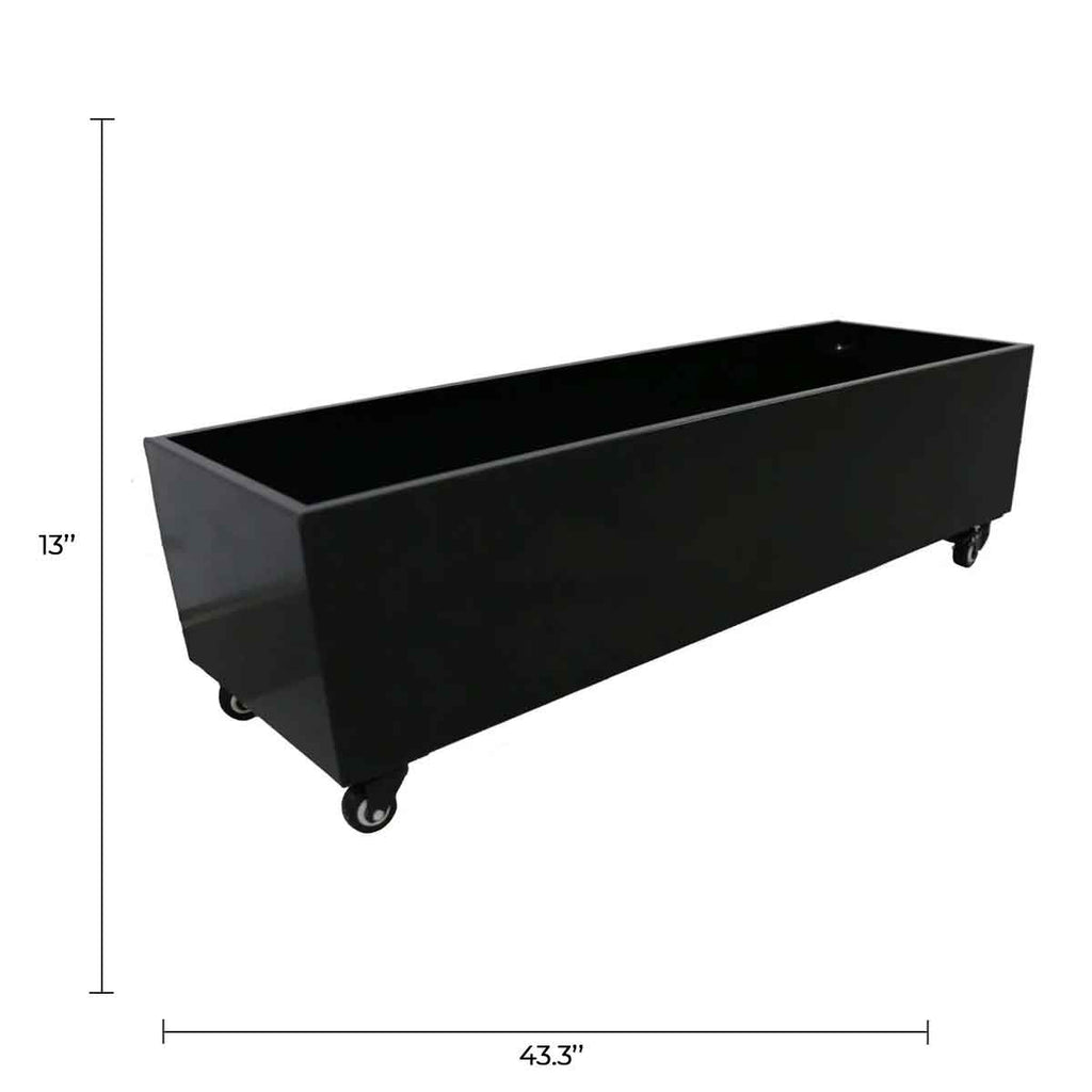 Black Metal Planter Medium with Wheels – For Artificial Boxwood Hedges