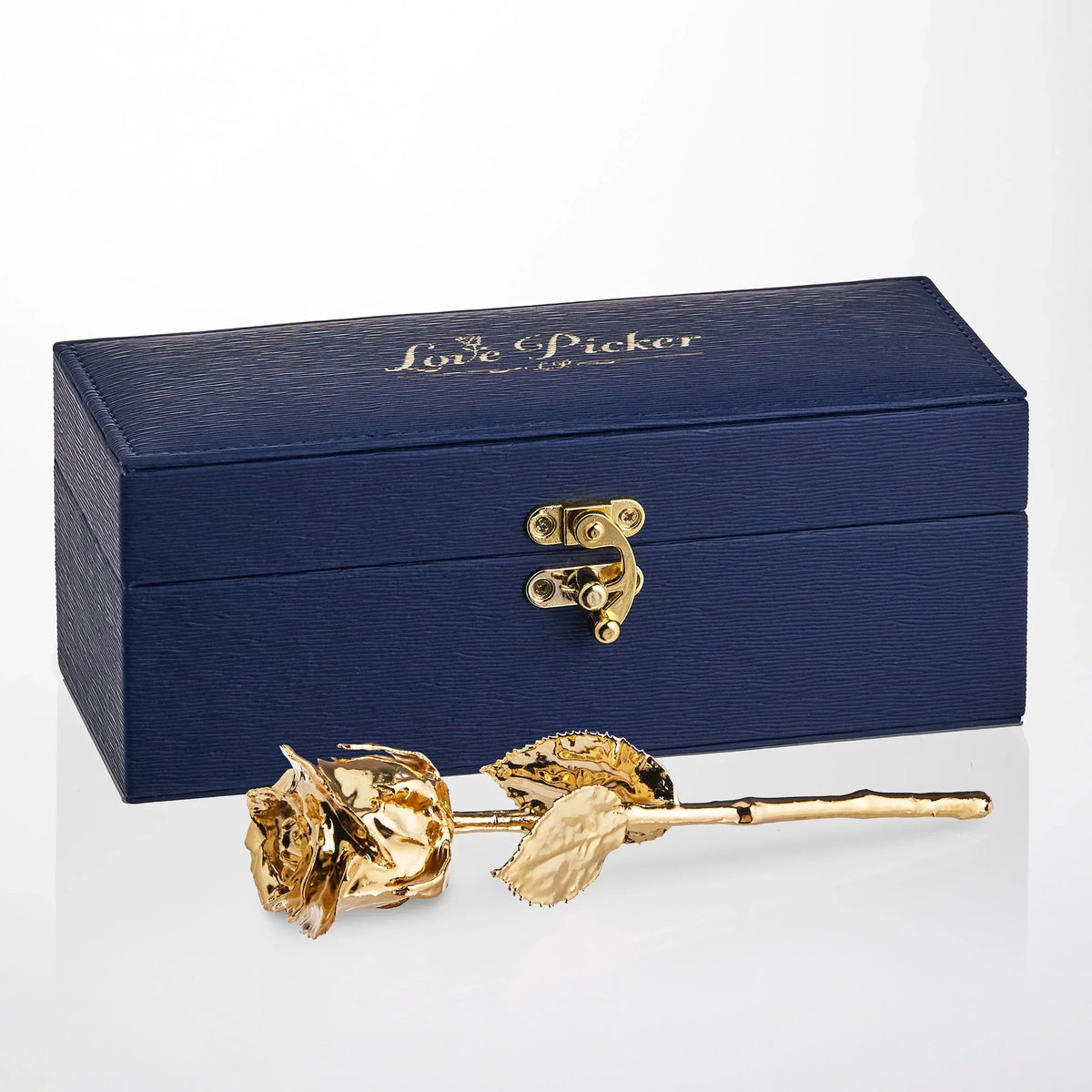 24K Gold Dipped Natural Rose 7" - Midnight Blue Vegan Leather Gift Box