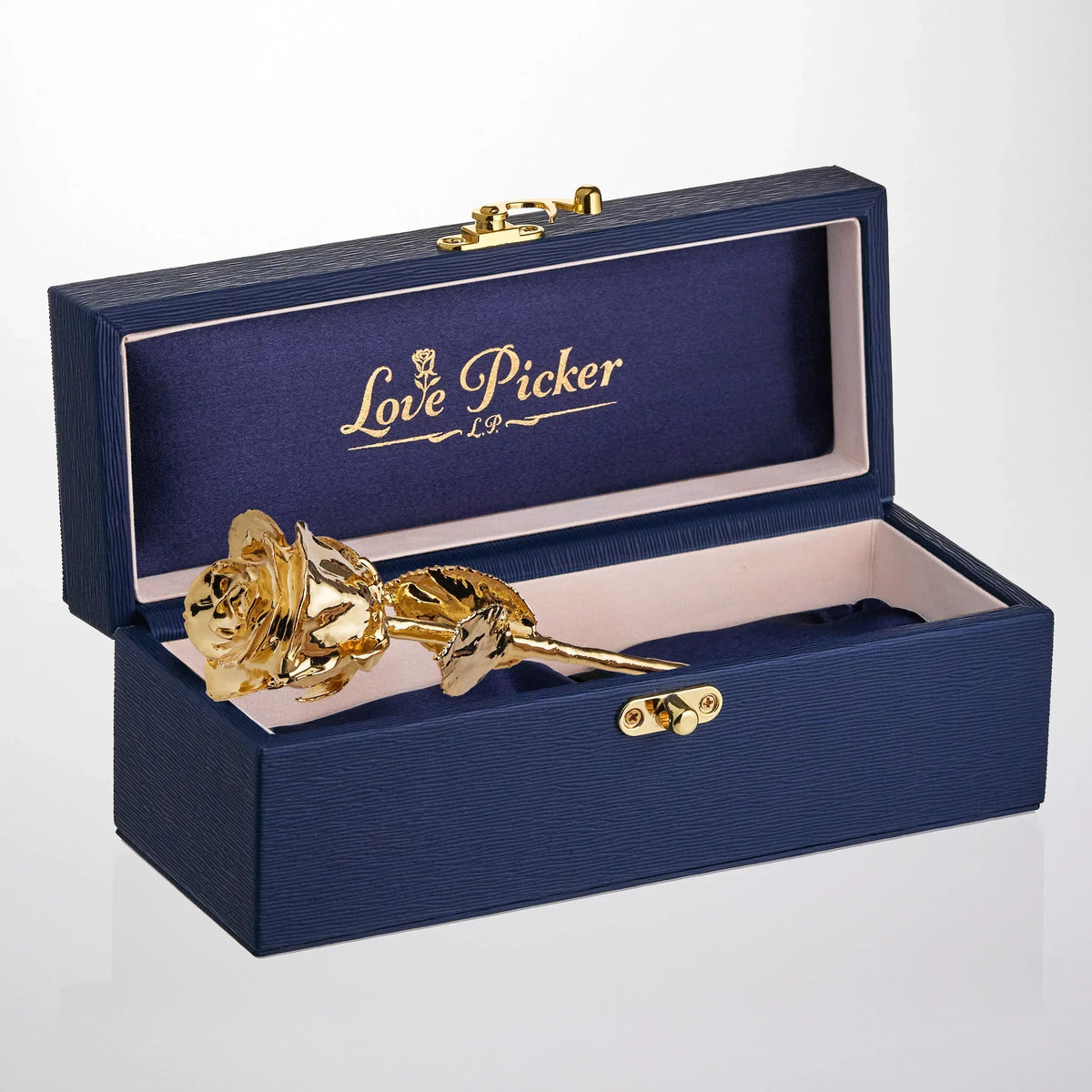 24K Gold Dipped Natural Rose 7" - Midnight Blue Vegan Leather Gift Box