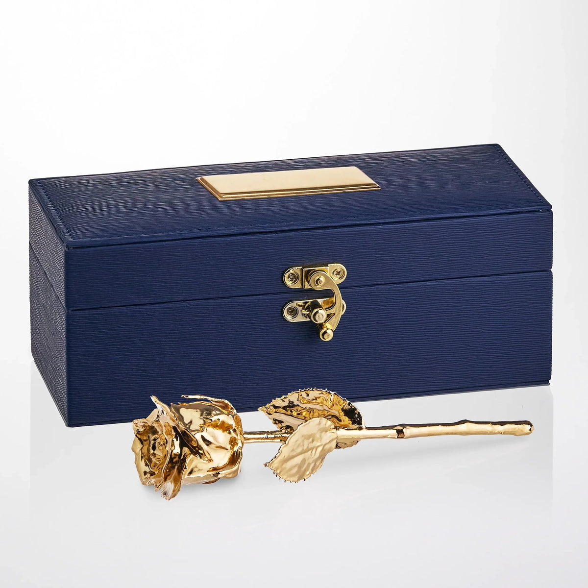 24K Gold Dipped Natural Rose 7" - Midnight Blue Vegan Leather Gift Box