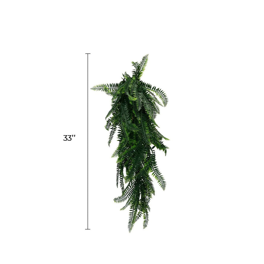 Dense Boston Fern Garland Artificial Hanging Bush 10.6×33in – NFPA 701 Certified – UV Resistant
