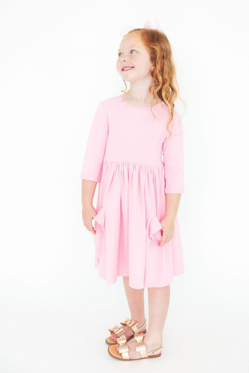 Bubblegum Pink 3/4 Sleeve Pocket Twirl Dress