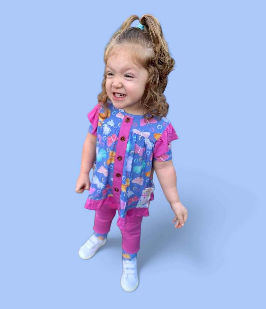 Korrie Butterflies Bamboo Short Sleeve Peplum + Legging Set