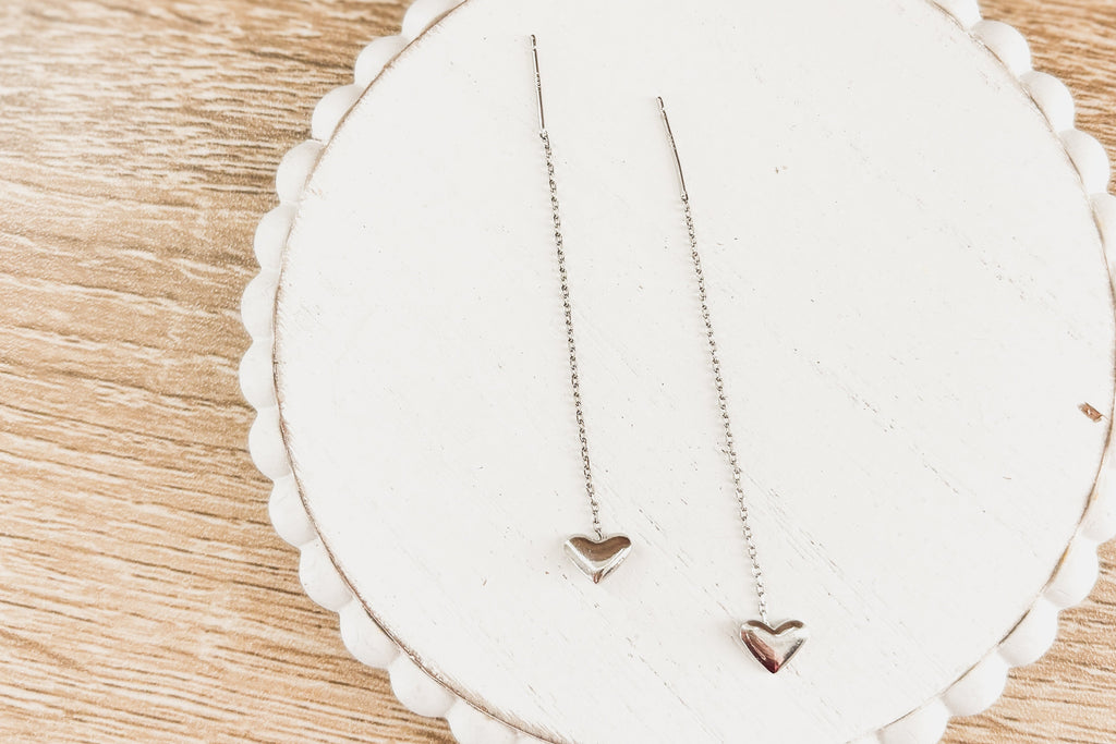 Beautiful Dainty Gold or Silver Heart Drop Earrings