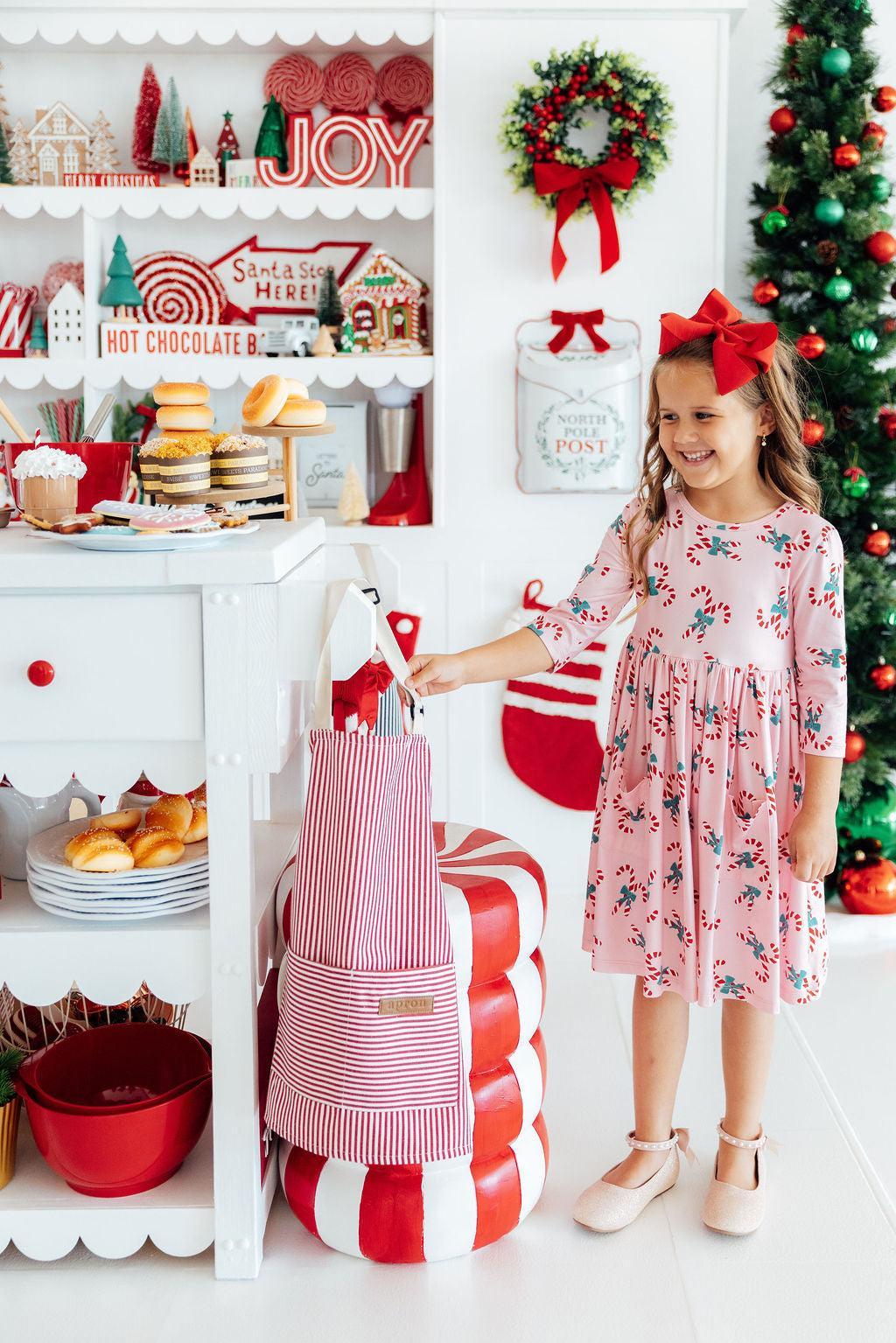Candy Cane Cutie 3/4 Sleeve Pocket Twirl Dress