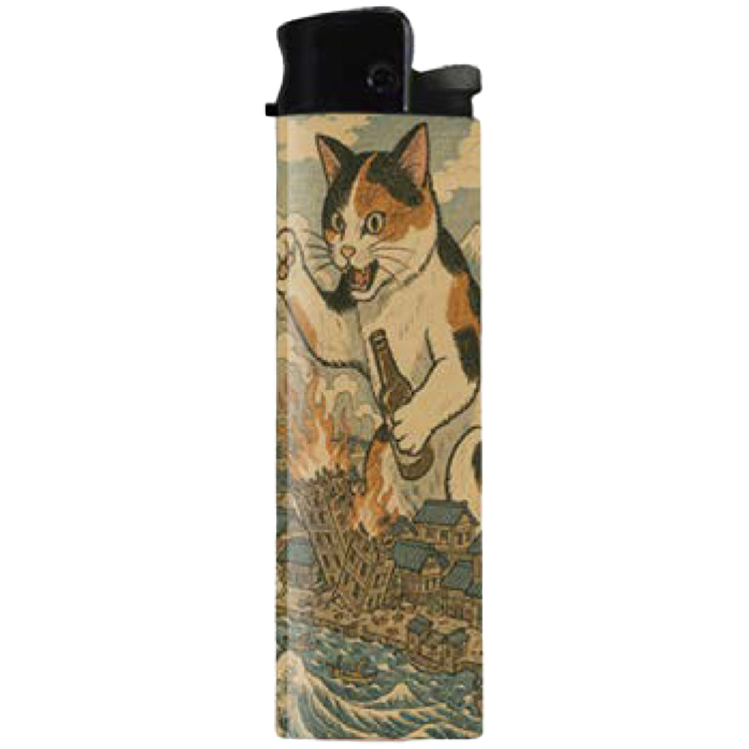 Cat Destroying City Ukiyo-E Lighter