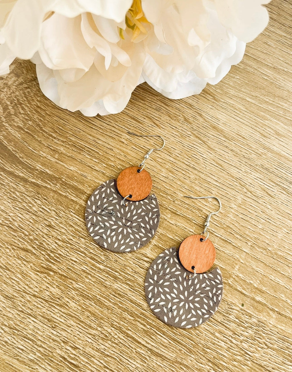 Beautiful Icy Blue/Gray Wood and Cork Earrings