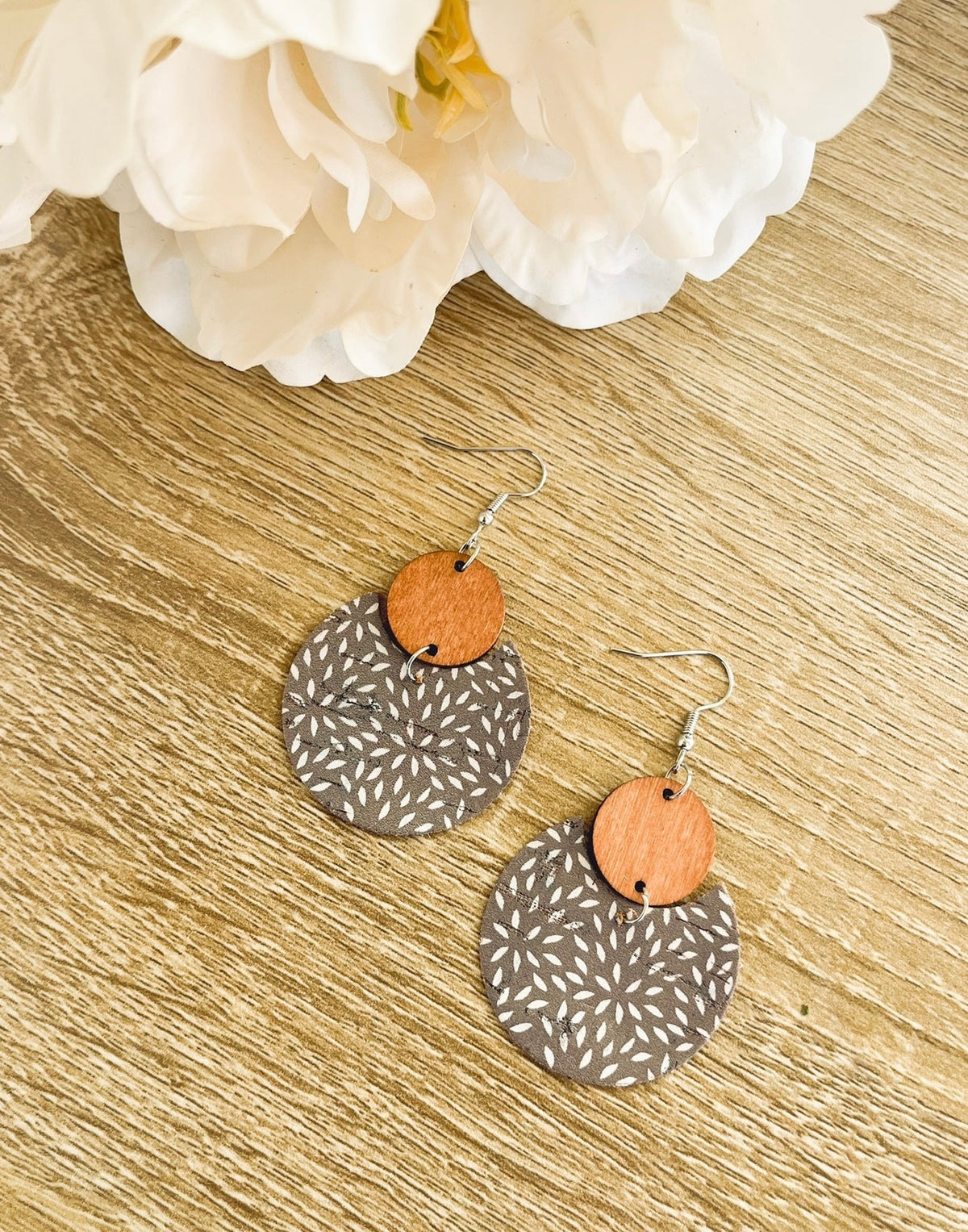 Beautiful Icy Blue/Gray Wood and Cork Earrings
