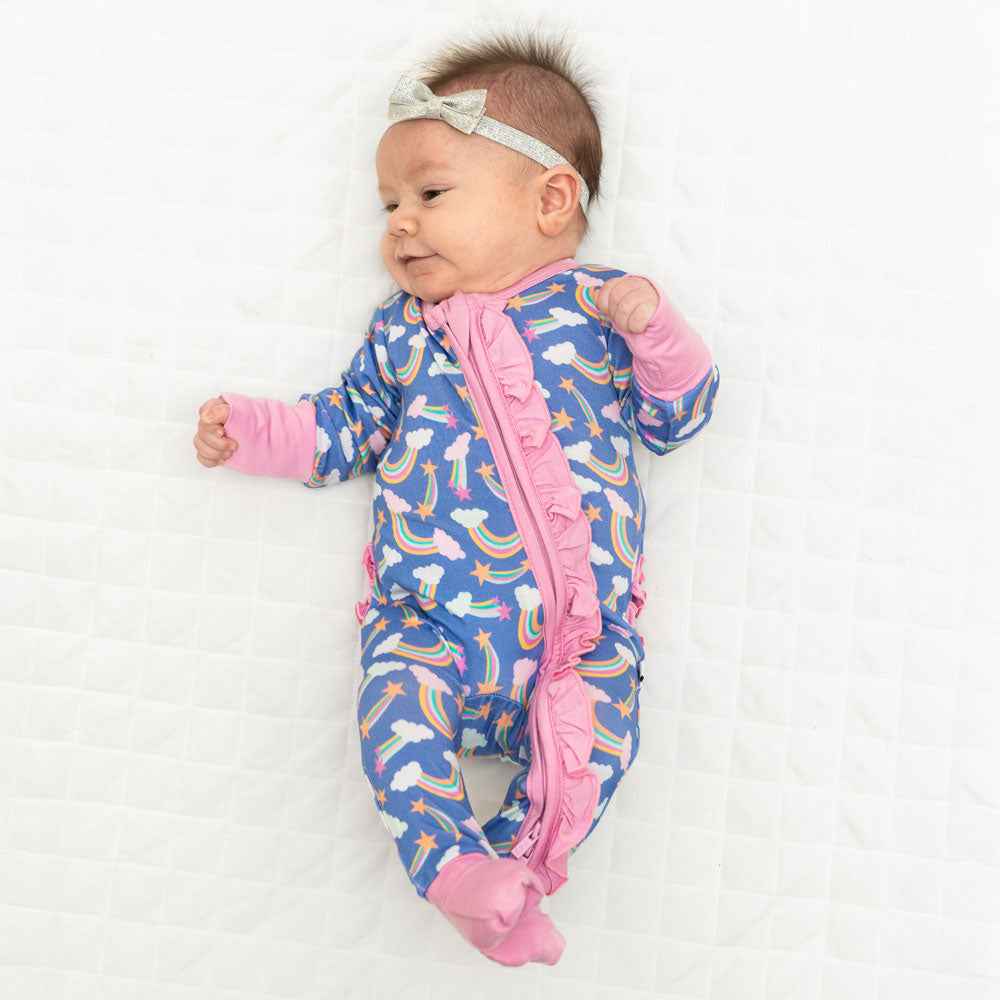 Lavender Rainbows Bamboo Ruffle Convertible Footie