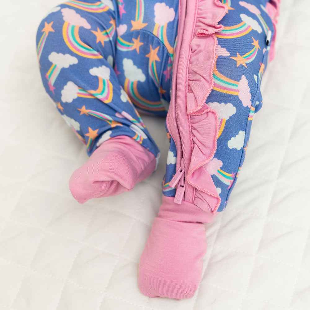Lavender Rainbows Bamboo Ruffle Convertible Footie