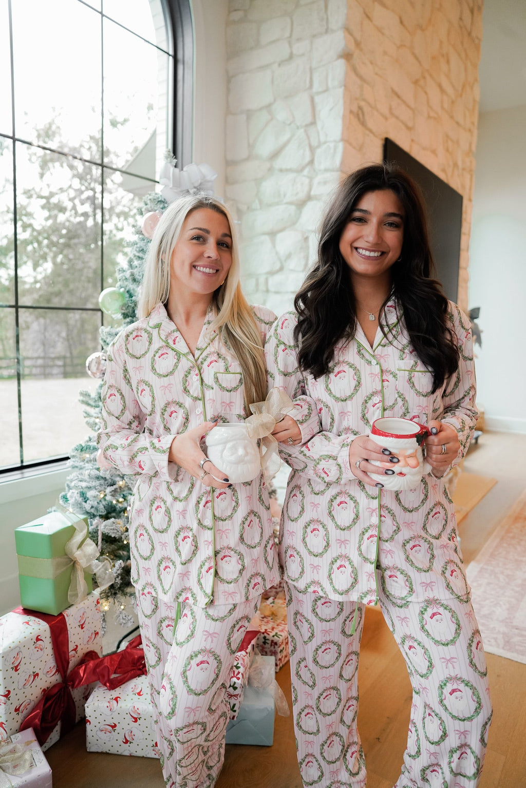 Pink Santa - Ribbed Long Pajama Set
